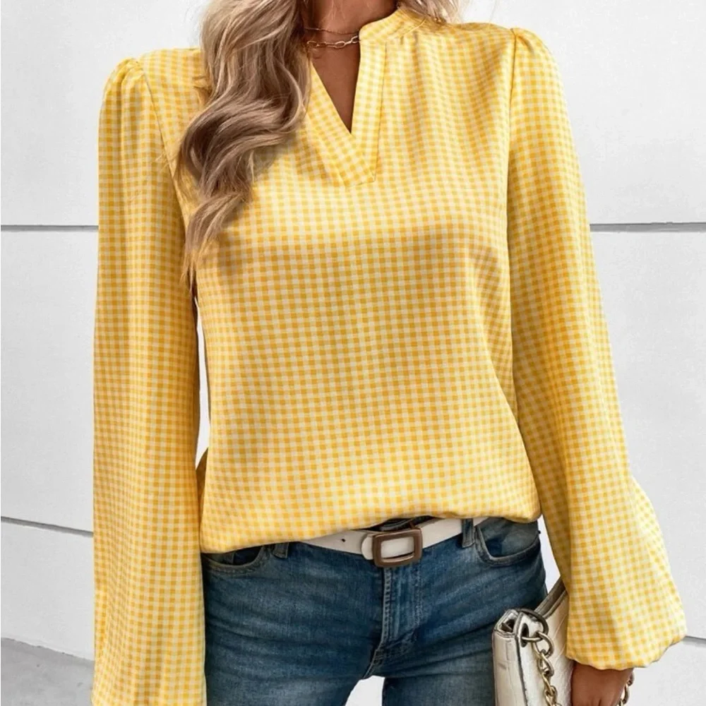 New gingham yellow long sleeve blouse - Picture 7 of 7